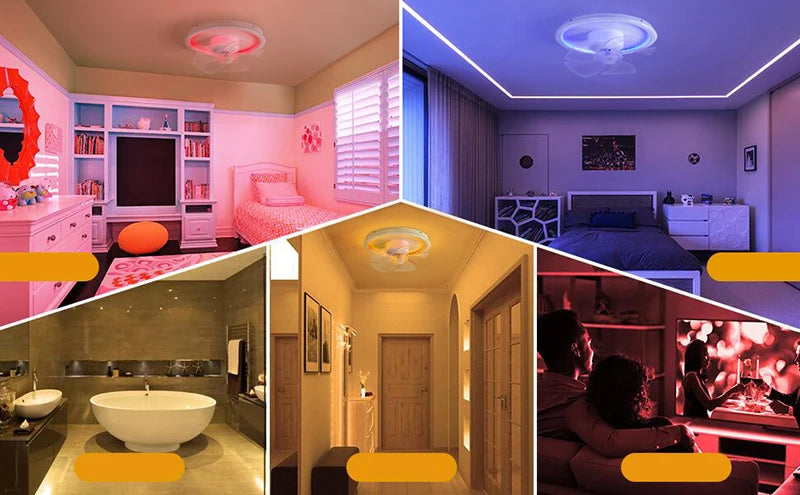 LED Ceiling Fan Lamp RGB Stepless Dimming Remote Interior Lighting Fixture Bedroom Living Home Decor Ceiling Fan With Light