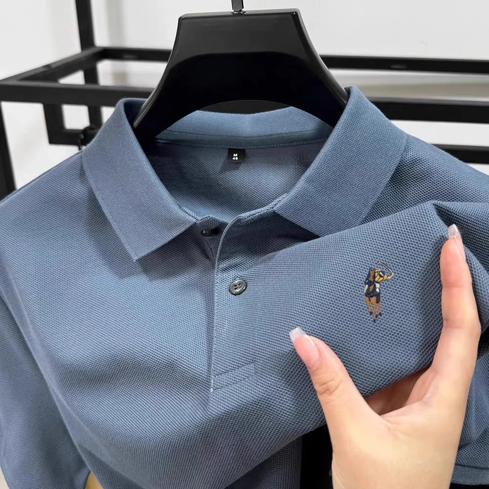 100% pure cotton new men's short sleeve summer comfortable breathable polo shirt high-end brand designer embroidered T-shirt top