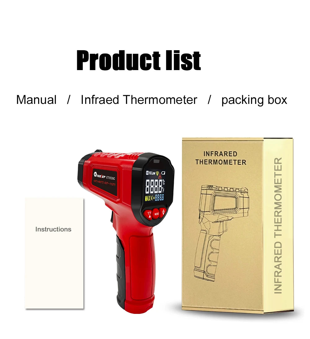 TOOLTOP ET6530C -50°C-600°C Handheld Digital Thermometer Laser Backlight Display Industrial Thermometer For Kitchen Outdoor Car