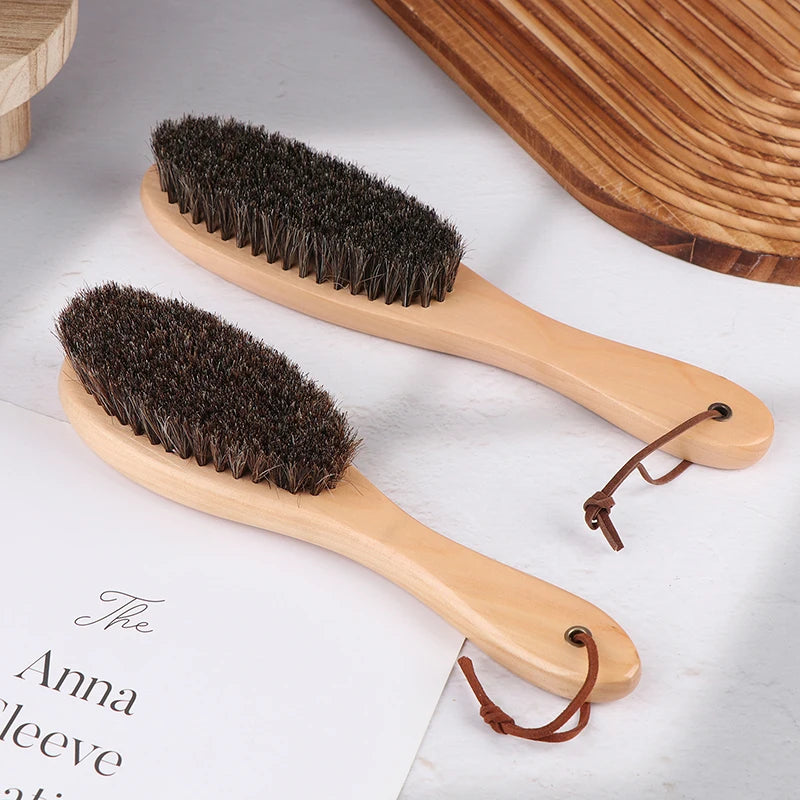 Horse Hair Brush Wooden Handle Shoe Polish Brush Soft Horsehair Laundry Cleaning Brush Anti-Static Cleaning Care Brush