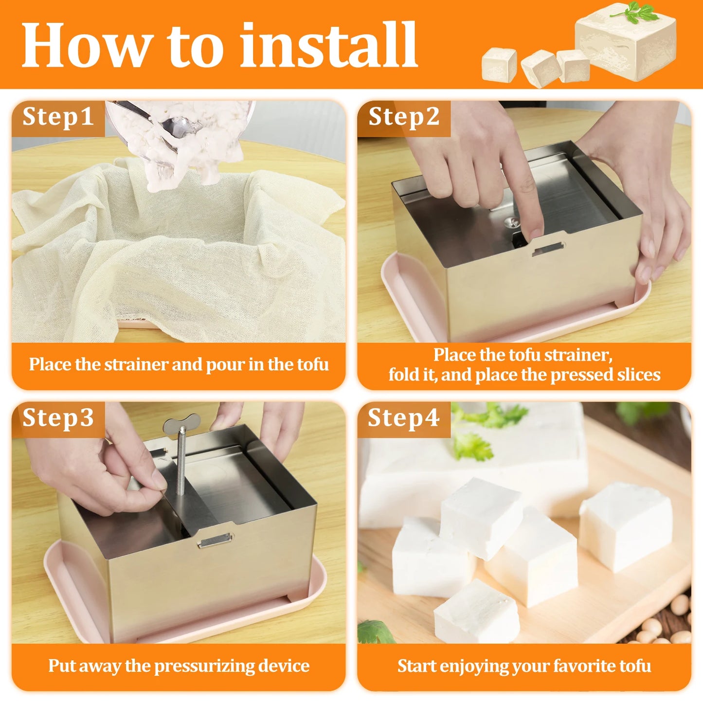 Tofu Press Mould Cheese Making Molds Food Grade Stainless Steel Tofu Maker Press Mold Kit Homemade Tofu Mold Kitchen Tool Set