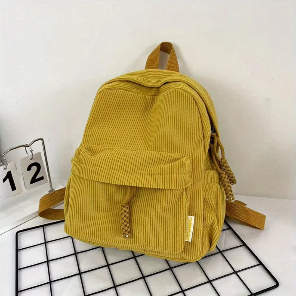 Backpack Solid Color Corduroy Backpack Handbag Rucksack Small School Bags Commuting Simple Student Book Bags Autumn Winter