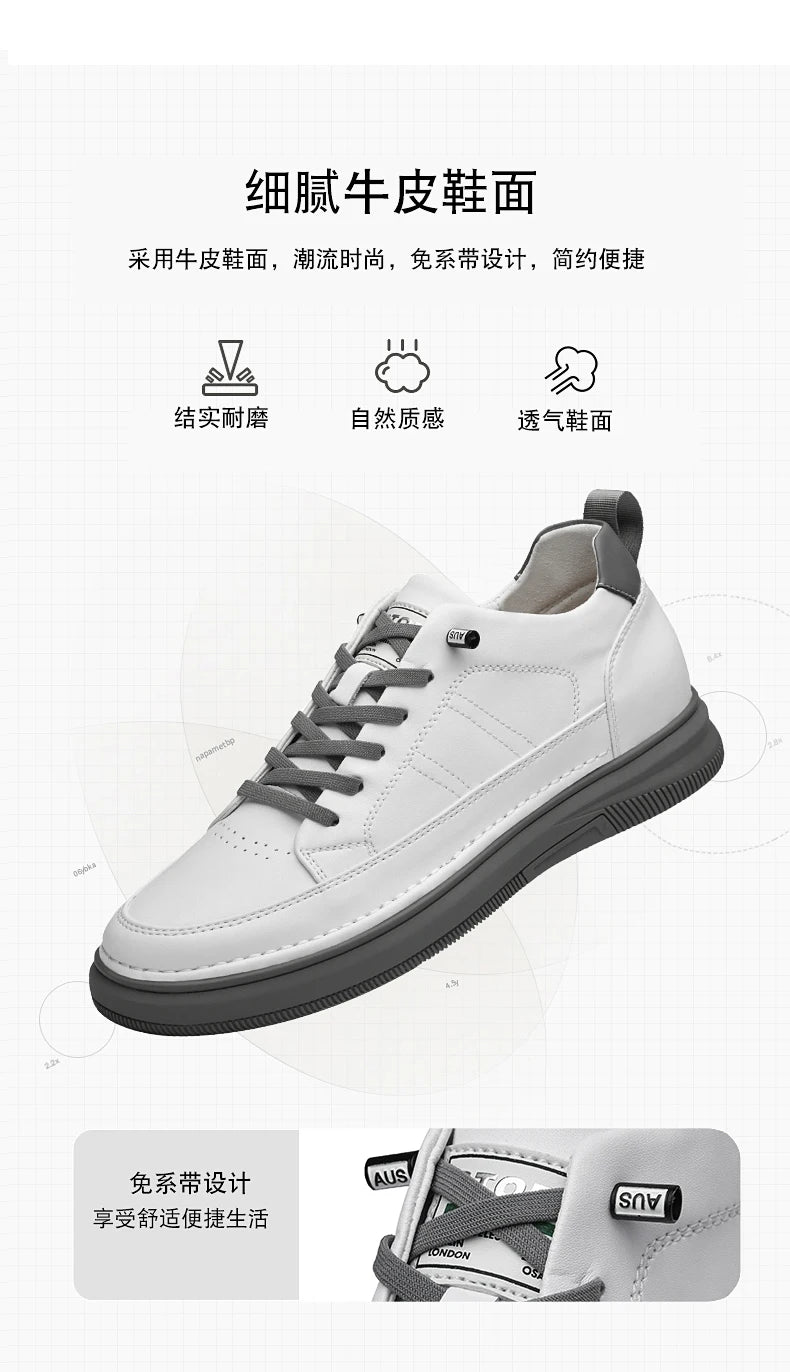 Spring Autumn Men's Inner Heightening Shoes Leather Sports Casual Shoes Invisible Height Increasing Shoes Men Sport Elevator 8CM