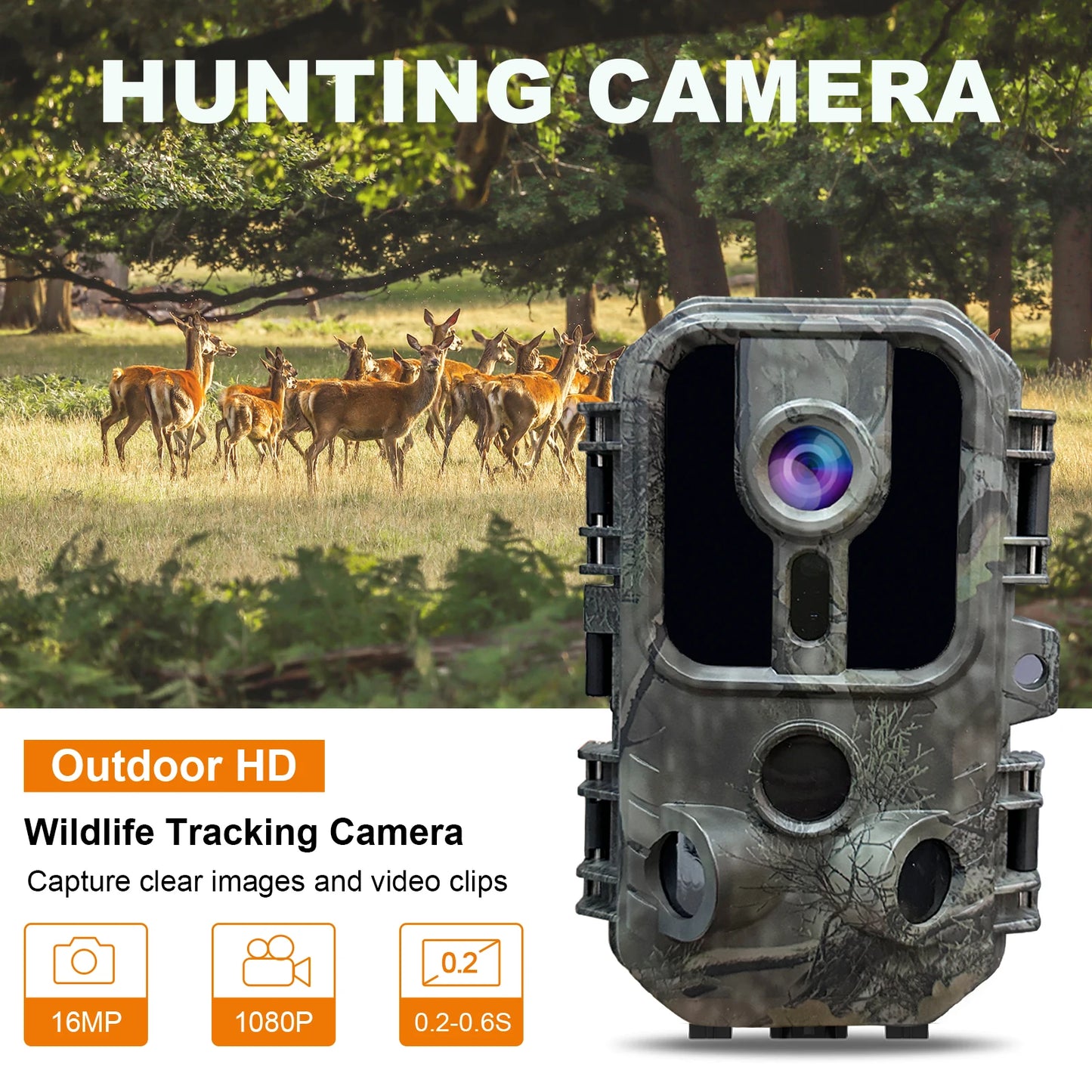 Hunting Camera 16MP 1080P Night Vision Wildlife Camera For Outdoor Camping Security Night Vision Monitoring Hunting Trail Camera