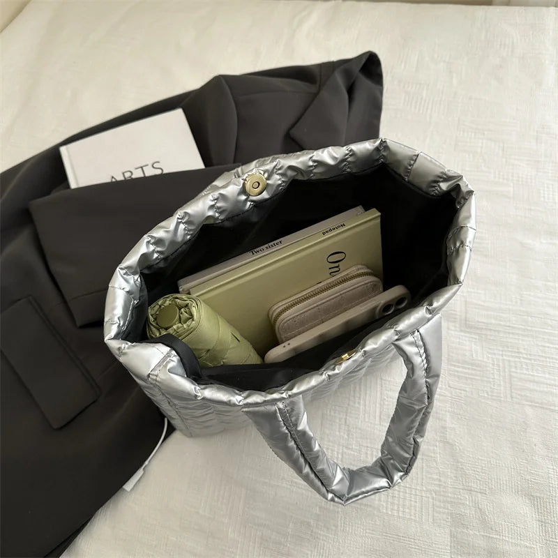 Ladies Tote Bags Large Capacity Cotton Padded Bag Solid Color Casual Fashion Nylon Elegant for Handbag