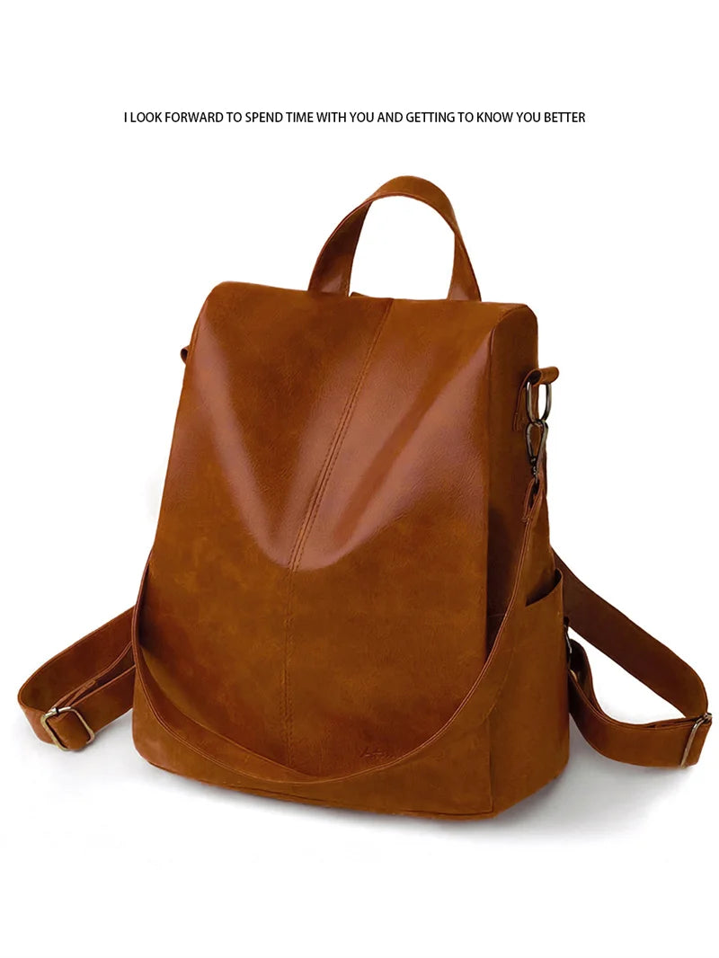 Ladies Bookbag Rucksack Women Large Capacity Backpack Purses High Quality PU Leather Female Vintage School Bags Travel Bagpack