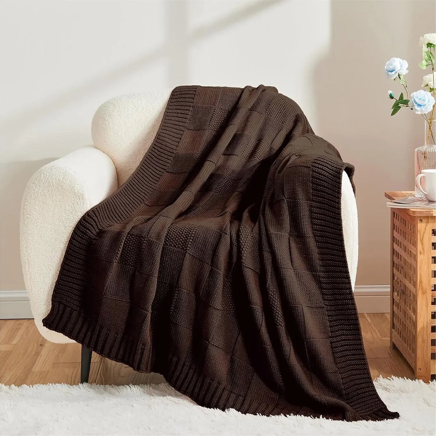Bohemian New Waffle Sofa Knitted Blanket Cover Plane Office Nap Camping Leisure Soft Blanket Green Shawl Blanket Small Bed Cover