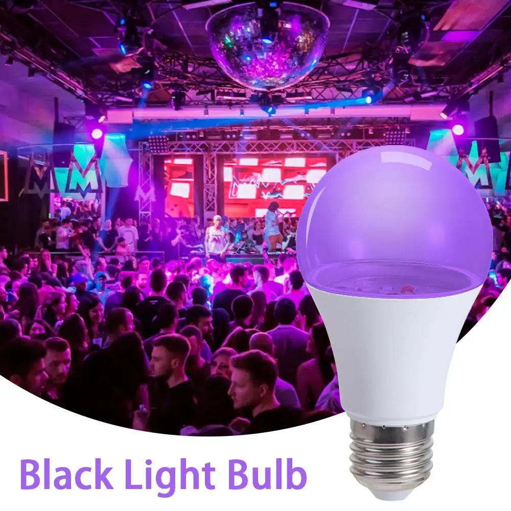 Floodlight Blacklight Ultraviolet Lamp UV Purple Bulb Atmosphere 360 Glow UV Light Bulbs E27 10W Purple Black Light Bulb Disco