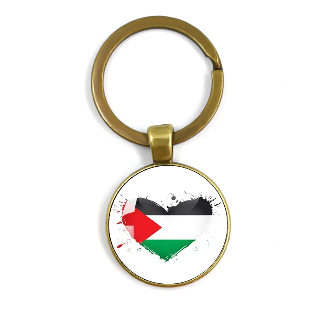 Palestine Nation Flag Emblem Personalized Art Patterns 25mm Glass Cabohcon Keychain Key Rings for Women Men Jewelry Gift