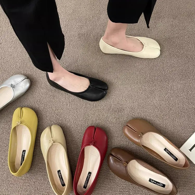 Korean Style Horse-Shoe Split-Toe Women's Shallow Mouth Single Shoes New Slip-On Pig's Trotters Versatile Grandma Flat Loafers