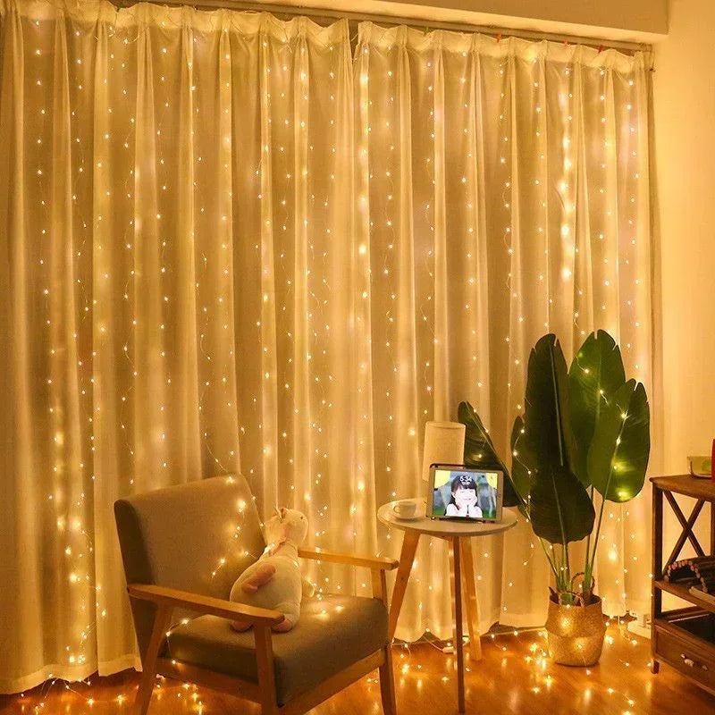 USB Plug Wedding Garland Valentine's Day Ramadan EID Mubarak Decoration for Home Curtain Lights 8 Modes LED Curtain Fairy Light