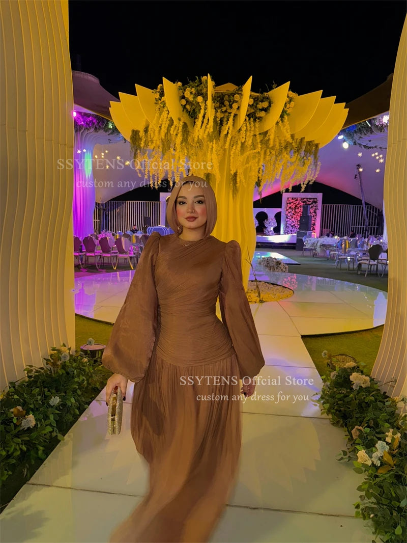 SSYTENS Modest Silk Evening Dresses for Women Full Sleeves Prom Dresses Saudi Arabric Formal Occasions Prom Gowns Customized