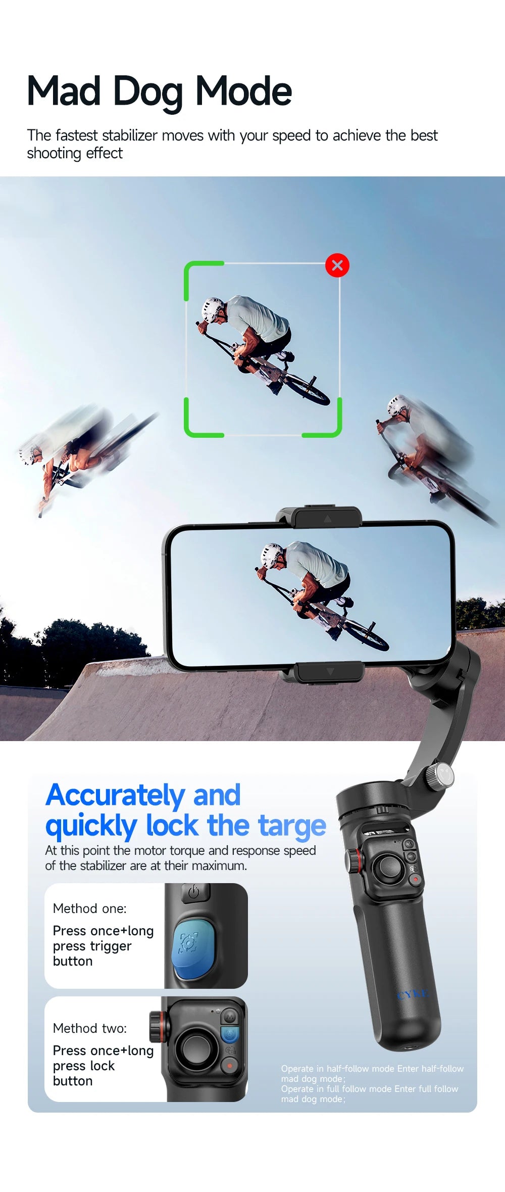 BAFANG New Product M02 Intelligent 3-Axis Stabiliser AI Auto Tracking Gimbal with Magnetic Remote Control Multi-Mode Shooting