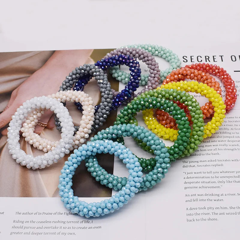 New Woven Bead Necklace Glass Beaded Bohemian Statement Necklace Bracelet Hair Accessory Set For Women Jewelry Gift