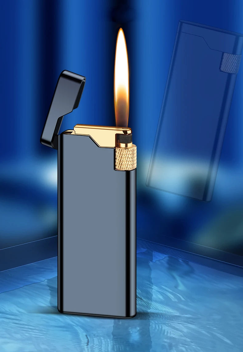 New Personality Portable Metal Slender Wheel Lighter Butane Gas Open Flame Lighter Mini Cigarette Lighter Gadget Men's Gift