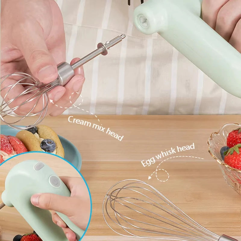 USB Electric Blender Wireless Portable Mixers with 2 Mixing Head Food Mixer Handheld Rechargeable Whisks Dough Stirrer Eggbeater