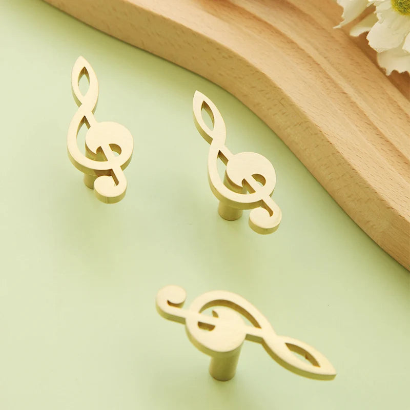 Musical Note Brass Furniture Handles and Knobs for Kitchen Cabinet Modern Dresser Door Handle Drawer Pulls