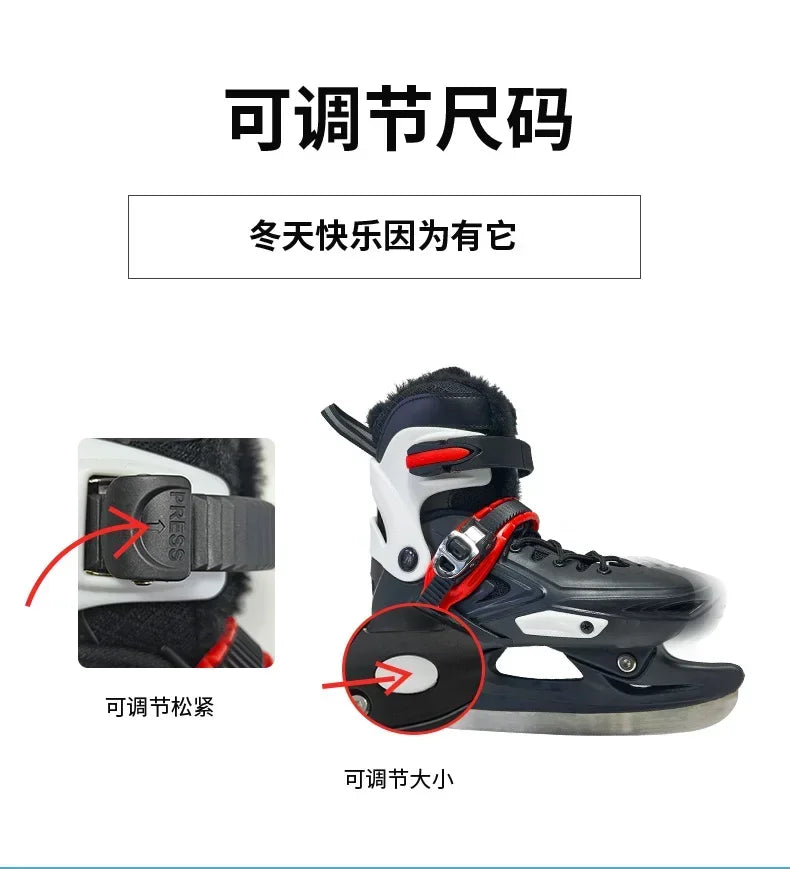 Winter Ice Hockey Balde Shoes Hard Shell Speed Skating Shoes Adjustable Waterproof Warm Thicken Skating Sneakers with Blade