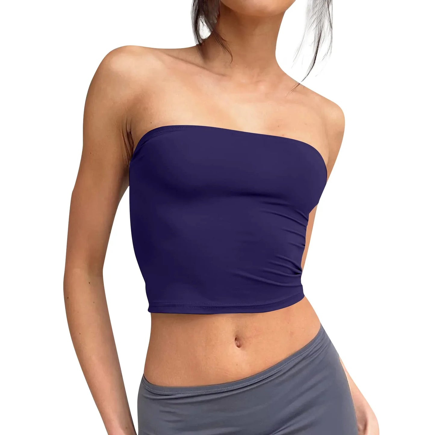 Women's Sexy Fashiopn Tube Tops Strapless Crop Tops Basic Backless Sleeveless Bandeau Cute Summer Outfits Sexy Solid Tops