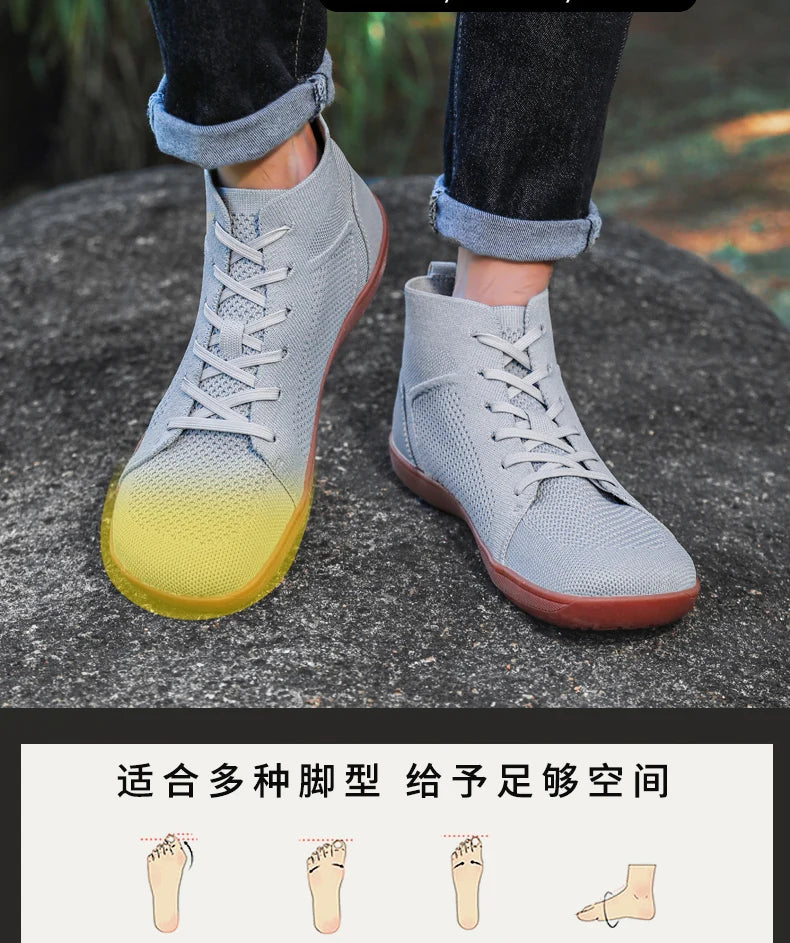 Men's And Women's High Top Barefoot Walking Shoes, Wide Toe Loose Shoes, Suitable For Comprehensive Training In The Gym And Driv