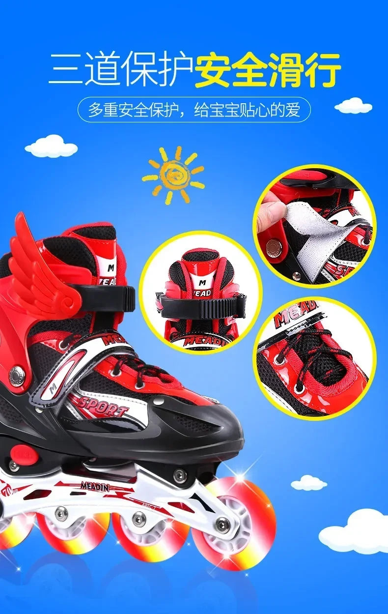 2025 Skating shoes, children's flash straight row roller skating shoes, roller skating shoes, adjustable for both men and women