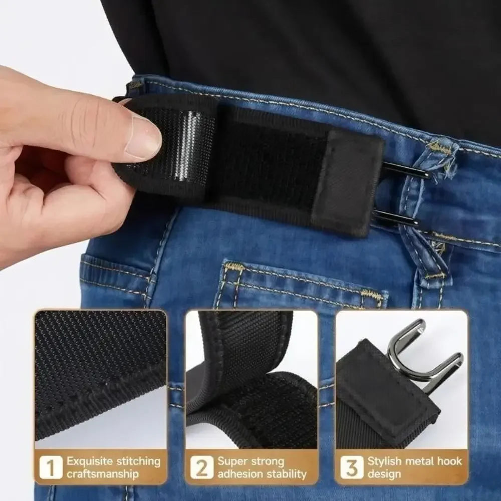 Buckleless Belt Hook Adjustable Metal Hook Elastic Belt Unisex Buckle-Free Invisible Waist Belt Closure for Outdoor Work EDC