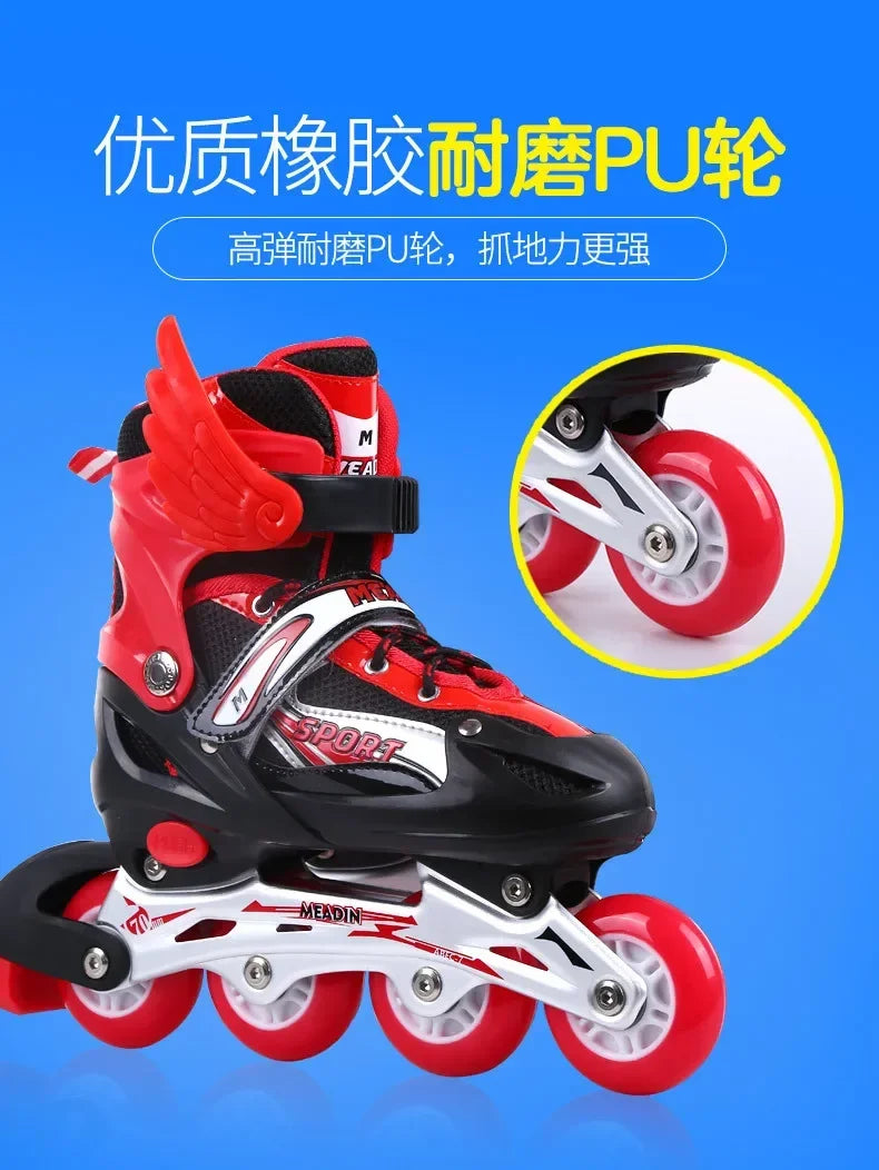 2025 Skating shoes, children's flash straight row roller skating shoes, roller skating shoes, adjustable for both men and women