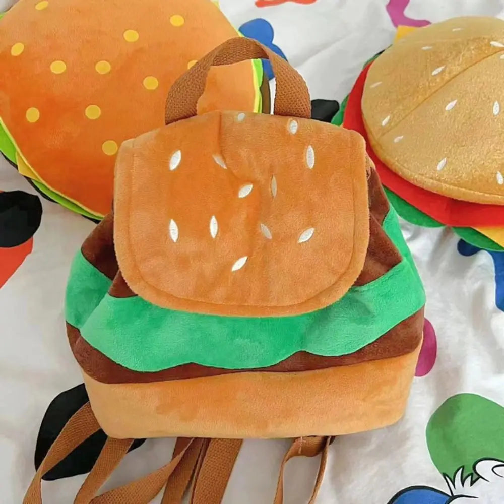 Storage Bags Girls Shoulder Bags  Coin Purse Kindergarten School Bag Cartoon Burger Bag  Pack Hamburger  Backpack