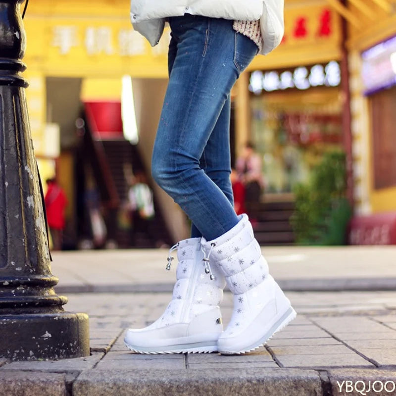 2025 Non Slip Waterproof Platform Snow Boot Casual Female White Shoes Winter Thick Women's Snow Boots Warm Plush Mid-calf Boots