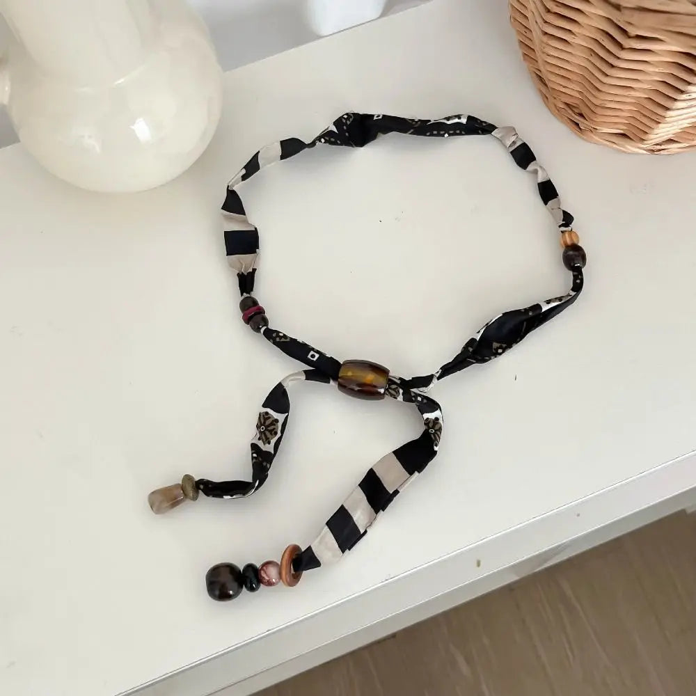 Strip Cloth Chain Necklace Multicolor Ethnic Style Wood Bead Necklace Jewelry Accessories Clavicle Chain Bohemian Choker Male