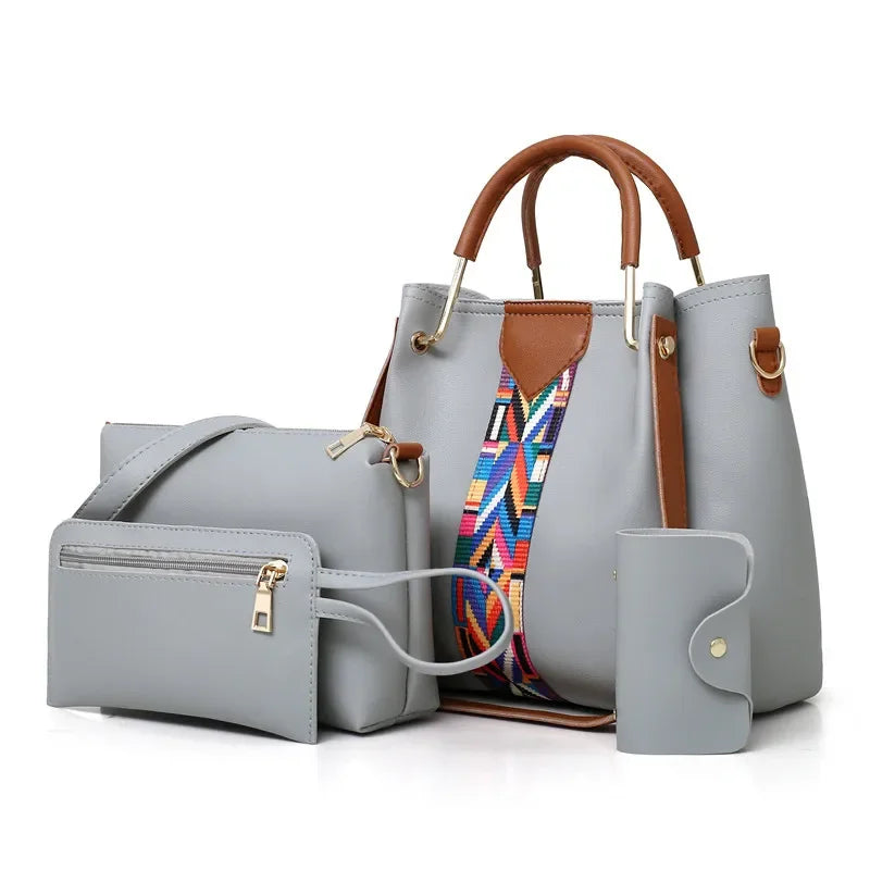 Women's Bag Luxury Handbag Large Capacity Tote 4 Pcs Ladies Bag Fashion Shoulder Bag Wallet Card Bag