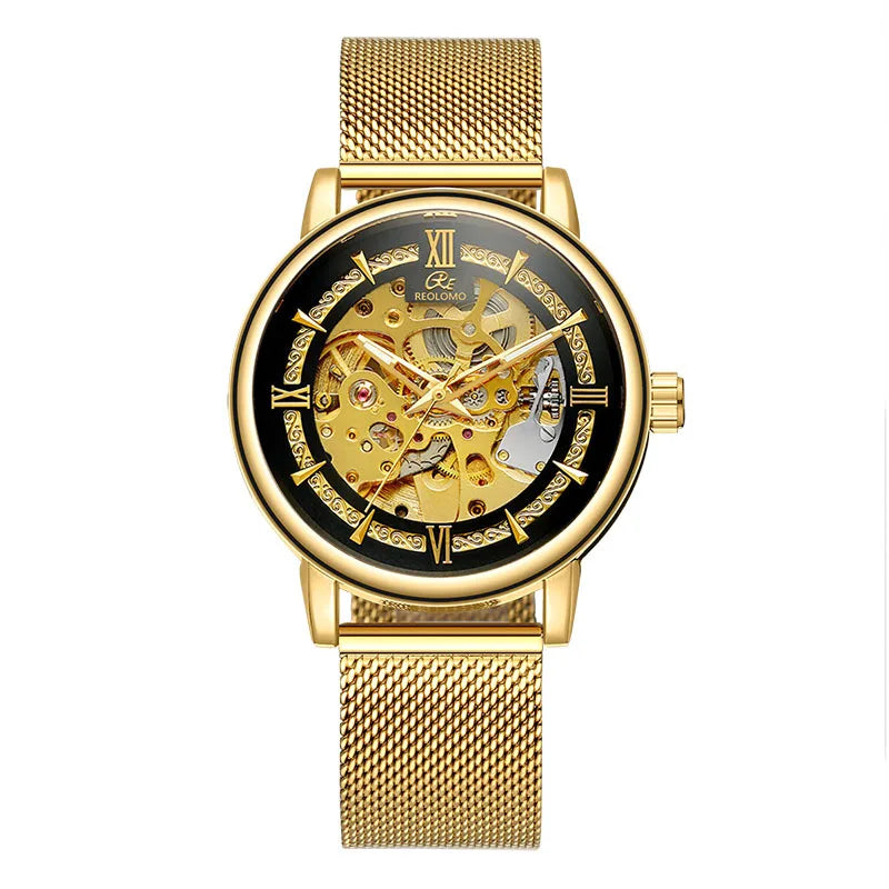 Men's automatic mechanical watch, European and American fashion hollow mechanical watch, woven mesh belt men's watch