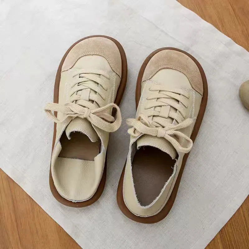 2025 New Wide Toe Shoes Women's Lace Up Sneaker Girls Half Slipper Sneakers Woman Faux Leather Vulcanized Sneakers New