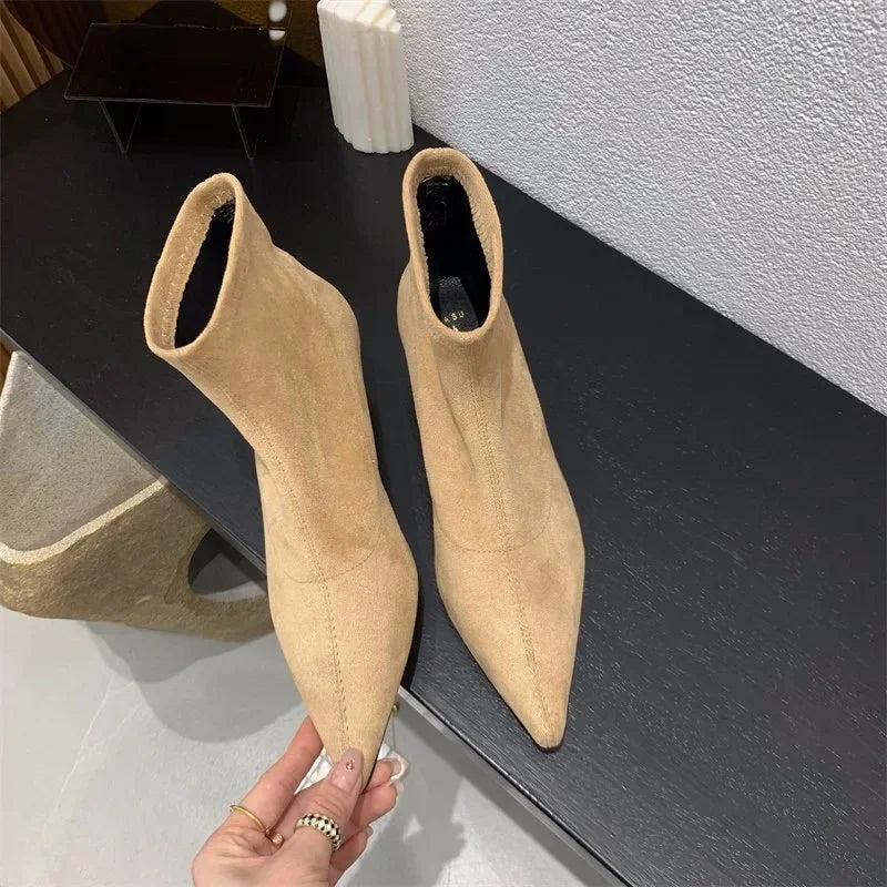 Shoes for Women 2026 High Quality Elegant Ankle Women's Boots Fashion Back Zipper Solid Office and Career Sexy Pointed Toe Boots