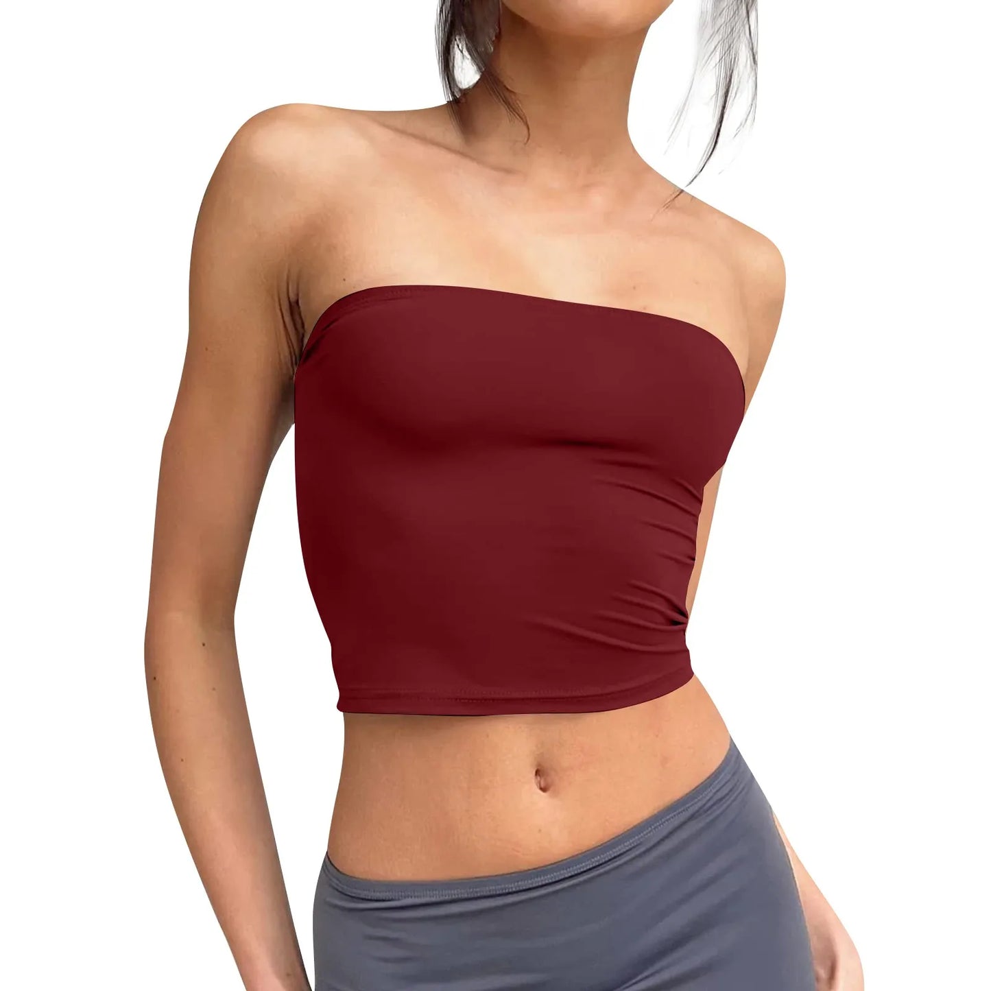 Women's Sexy Fashiopn Tube Tops Strapless Crop Tops Basic Backless Sleeveless Bandeau Cute Summer Outfits Sexy Solid Tops