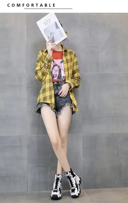 2024 Women Thick Sole Ankle Boots Autumn Luxury Platform Casual Boots Women's 8cm High Heels Wedge Boots Shoes Woman Sneakers