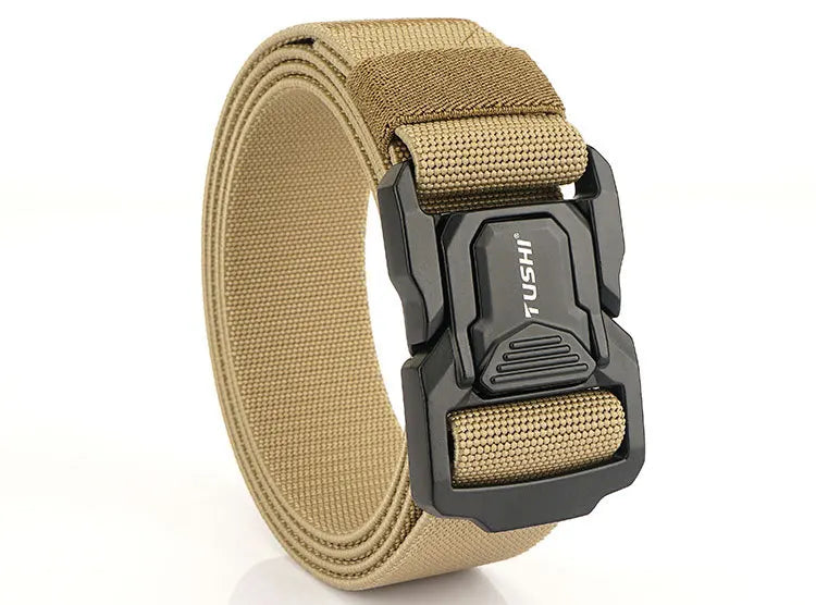 3.8cm Men's Tactical Elastic Belt Aluminum Alloy Quick Release Buckle Wear-Resistant Durable Belt for Tactical Pants Outdoor Hik