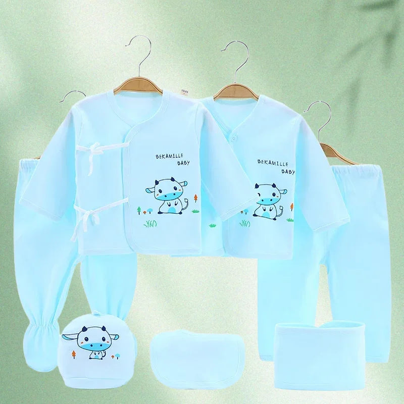 Newborn Baby Boy And Baby Girl Clothes cartoon long Sleeve Bodysuit+Pants+Hat 7pcs Set