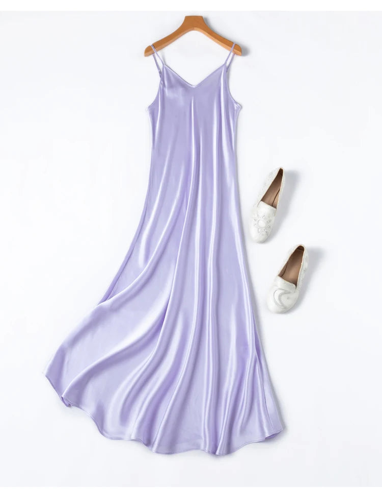 Tcyeek 100% Natural Mulberry Silk Long Dress 21MM Real Silk Summer Dresses for Women 2026 Elegant Dresses Womens Clothing Платье