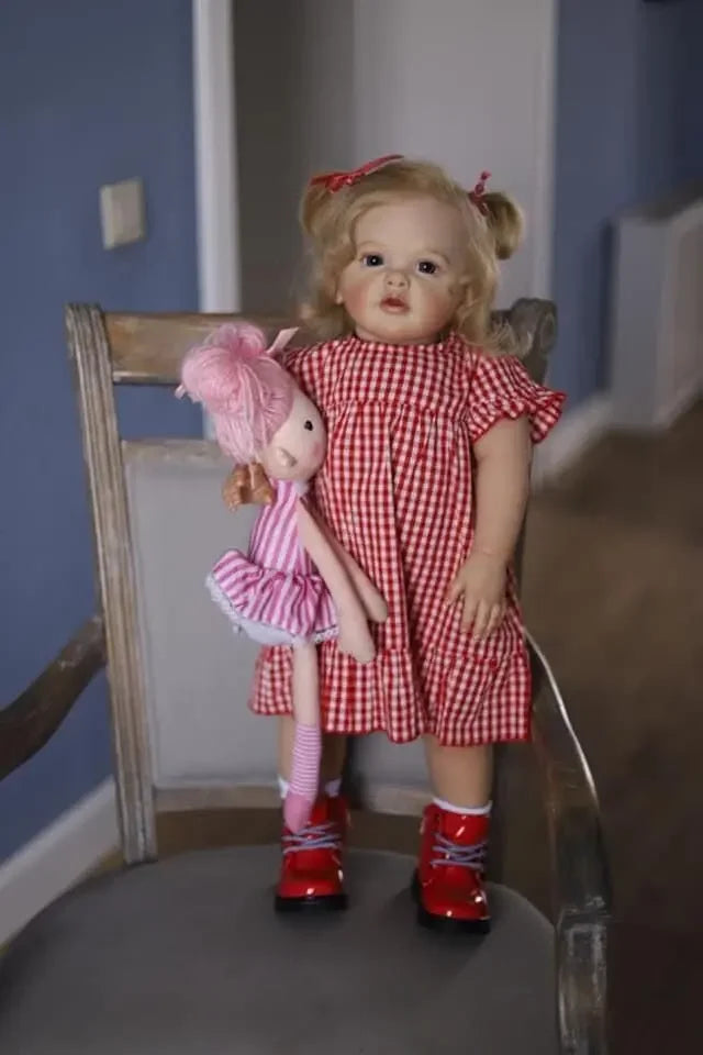 60CM Bebe Reborn Betty Real Looking Baby Dolls Touch Soft As in Picture Hand Detailed 3D Skin Veins Rooted Long Curly Blond Hair