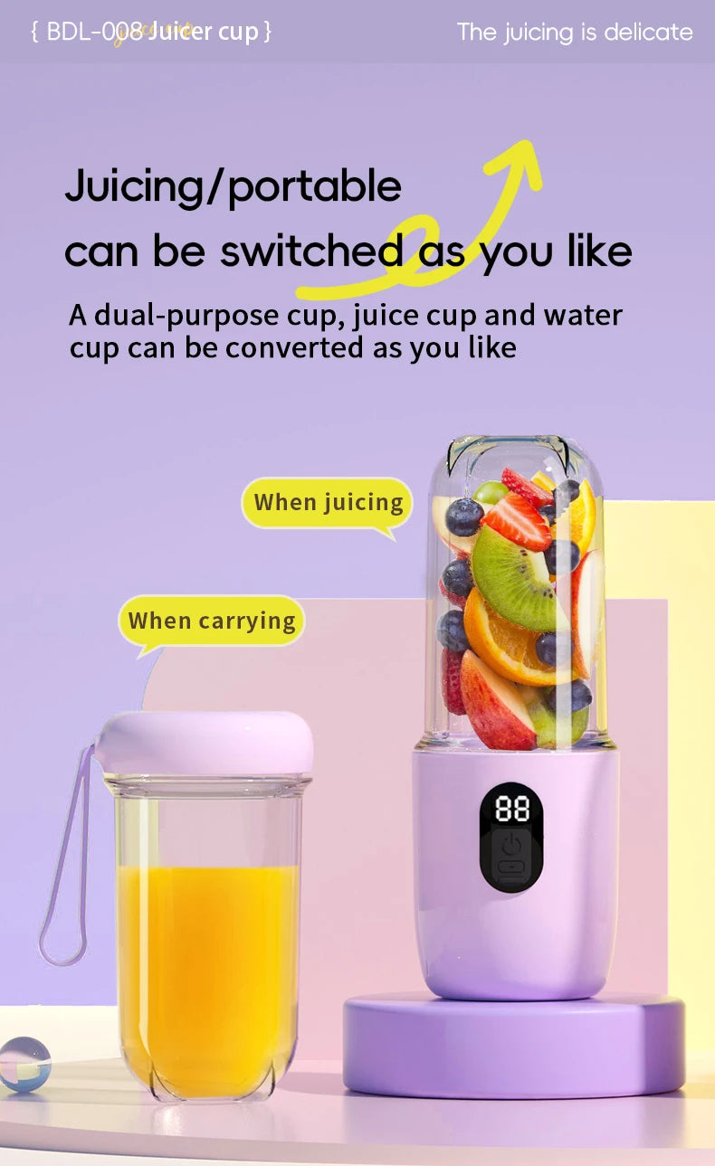 Portable Blender USB Rechargeable Cordless Mini Juicer Mixer for Smoothie Shake Protein Travel Sports Bottle Juicer Cup