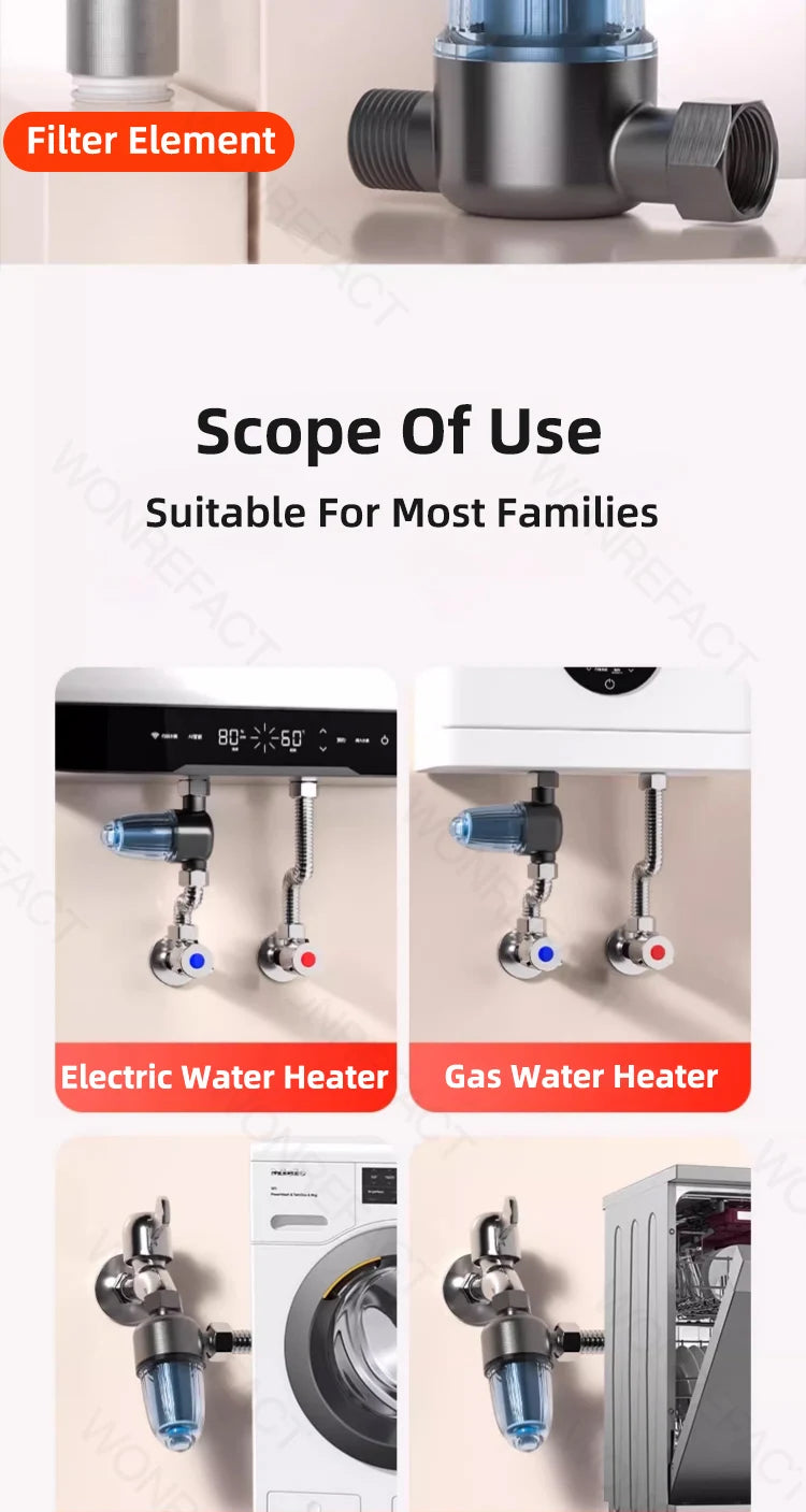 Shower Water Filter Stainless Steel High Pressure PreFilter Water Heater Purifier for Showers Sinks Spin Down Sediment Filter