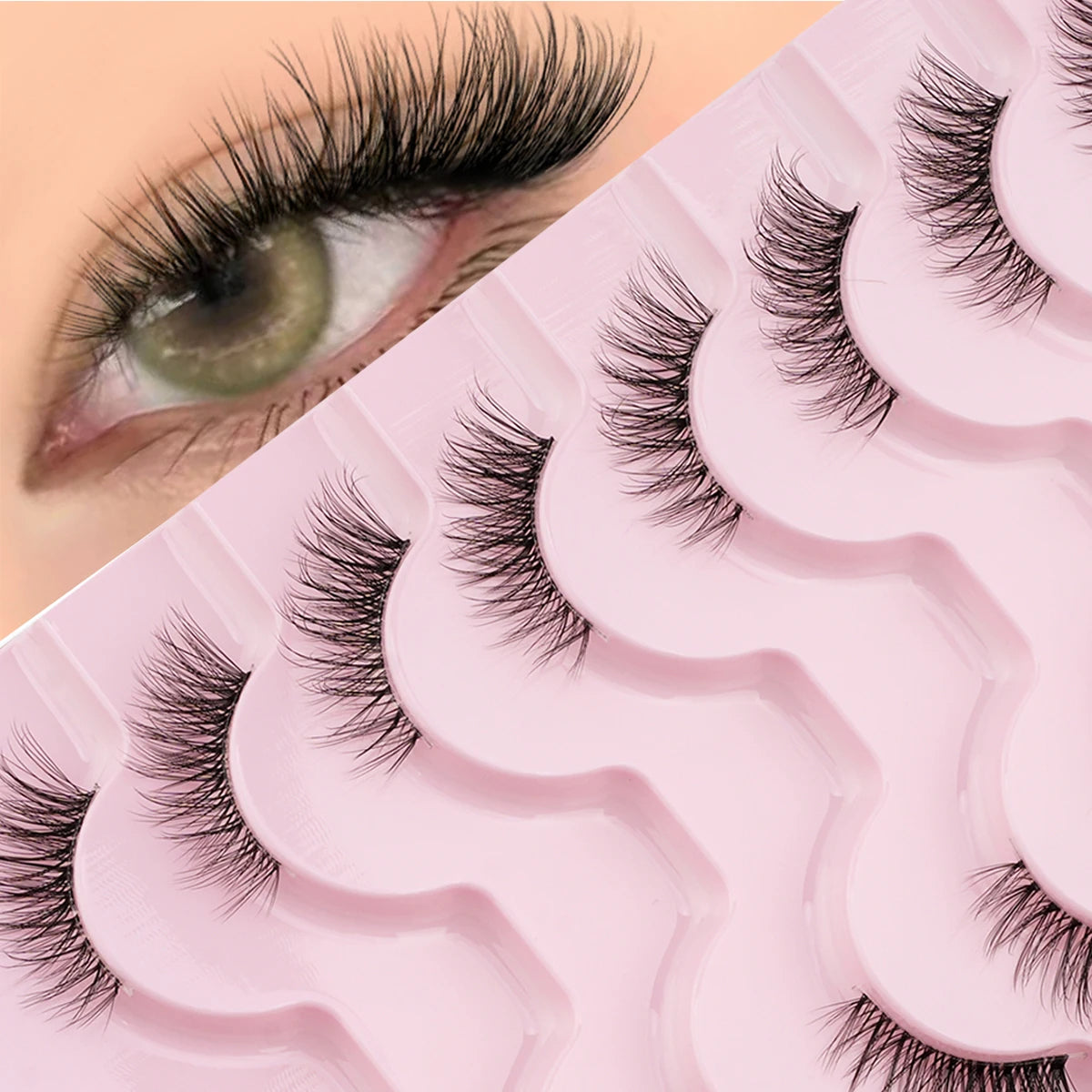 YSDO 3/7/10 Pair Half Eye Lashes Soft Natural Fake Lashes Look Short Wispy Clear Band Fox Eye Lash Faux 3d Mink Eyelashes Makeup