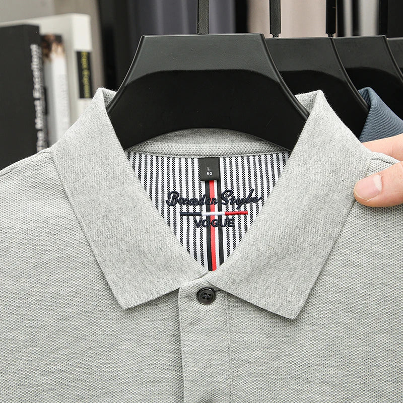 100% pure cotton men's short sleevedsolid color T-shirt summer new luxury brand business casual exquisite embroidery polo shirt