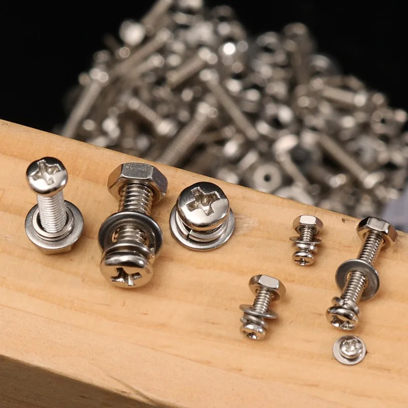 Stainless Steel Screws Nuts Set Cross Slotted Round Flat Washer Bolts Fasteners Nuts And Bolts Hardware Assortment Kits