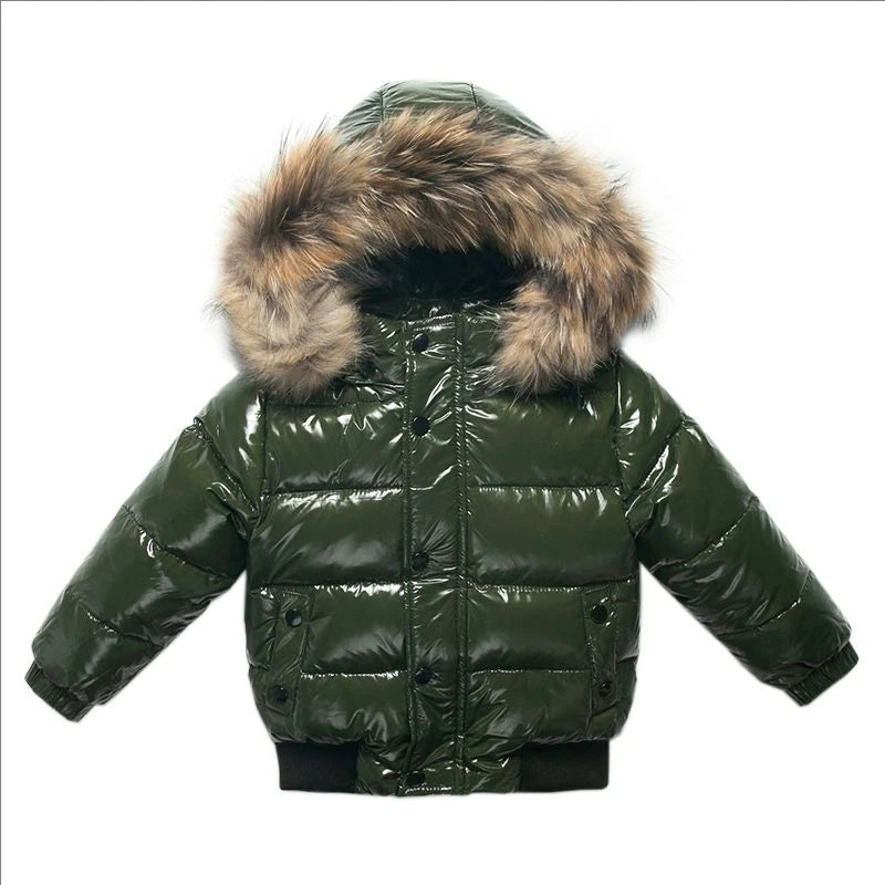 2025 Winter Down Jacket For Girl Real Fur Waterproof Shiny Thicken Warm Boy Winter Outerwear Coat 1-8 Years Kids Parka Outfit