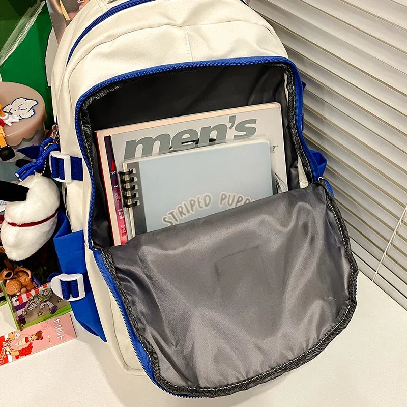 College Style Color Blocked Student School Bags Lightweight Large Capacity Multi-layer Storage Computer Backpack Campus Travel