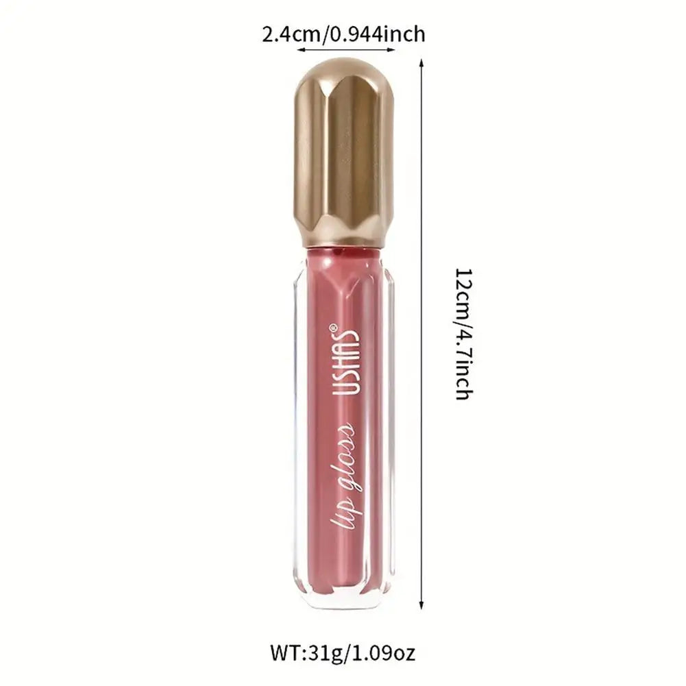 USHAS Mirror Pearl Lip Gloss Waterproof Non Stick Cup Long Lasting Moisturizing Lipstick Shine Glitter Lip Glaze Lip Tint Makeup