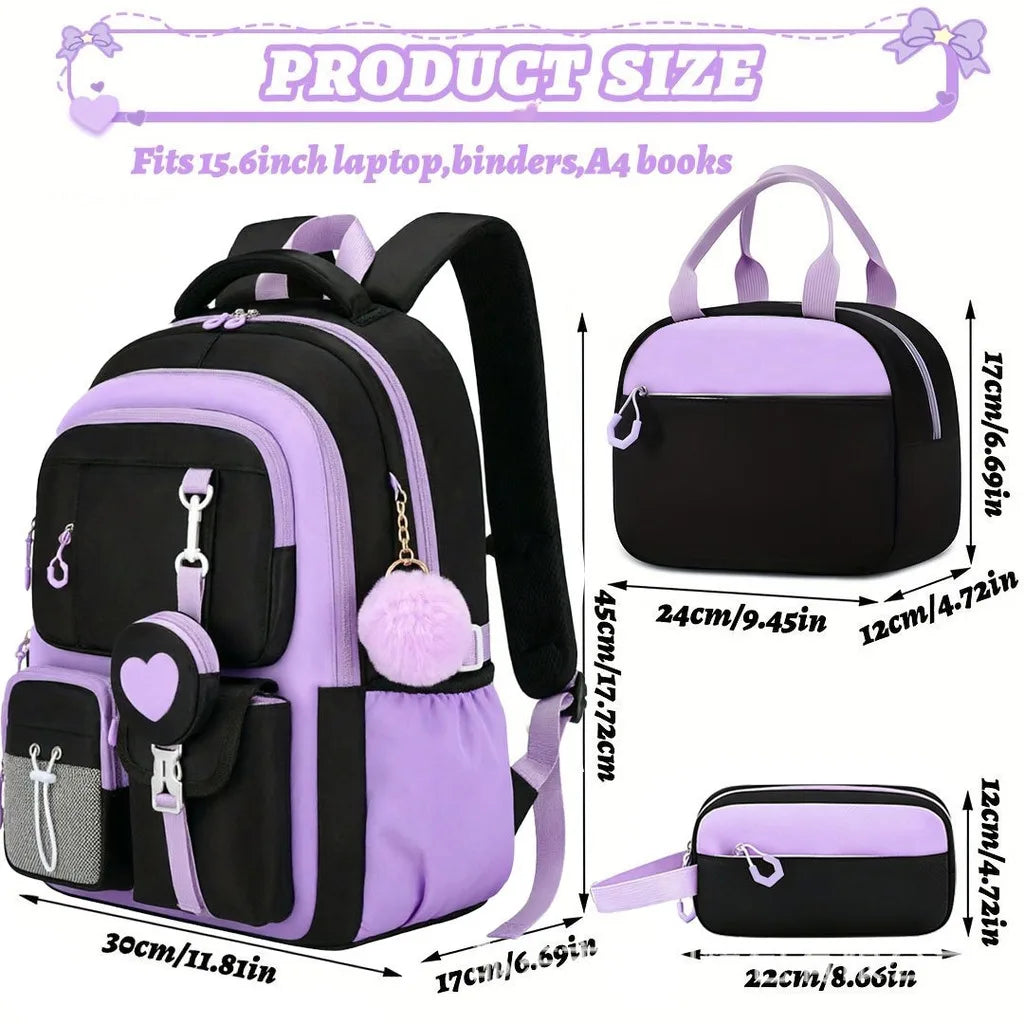 School Bag Set Ergonomic Waterproof Oxford Cloth Backpack Girls School Backpack Set Large Capacity Spine Backpack For Middle