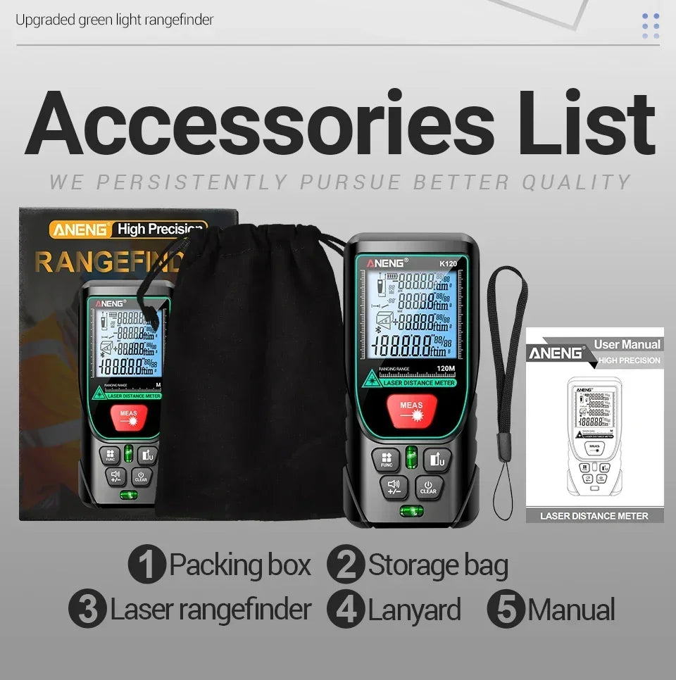 Laser Rangefinders ANENG K120 Distance Meter Laser Tape Measure 50M 70M 100M 120M Electronic Ruler Useful Measurement Test tools